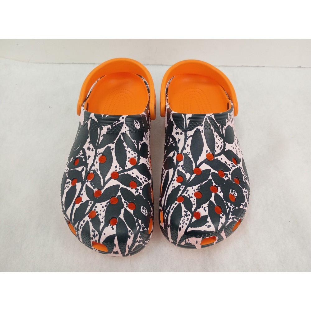 Crocs Mens 9 Womens 11 Classic Clog Stance B. Thom Floral Leaf Orange Pink Black - Picture 3 of 9
